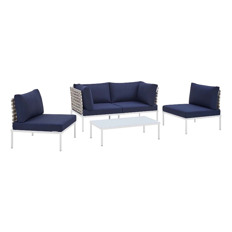 Modway Harmony 4-Piece Fabric Basket Weave Patio Seating Set in Tan/Navy