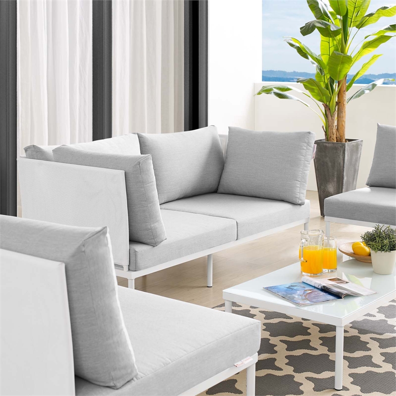 Modway Harmony 4-Piece Aluminum & Fabric Patio Seating Set in White/Gray