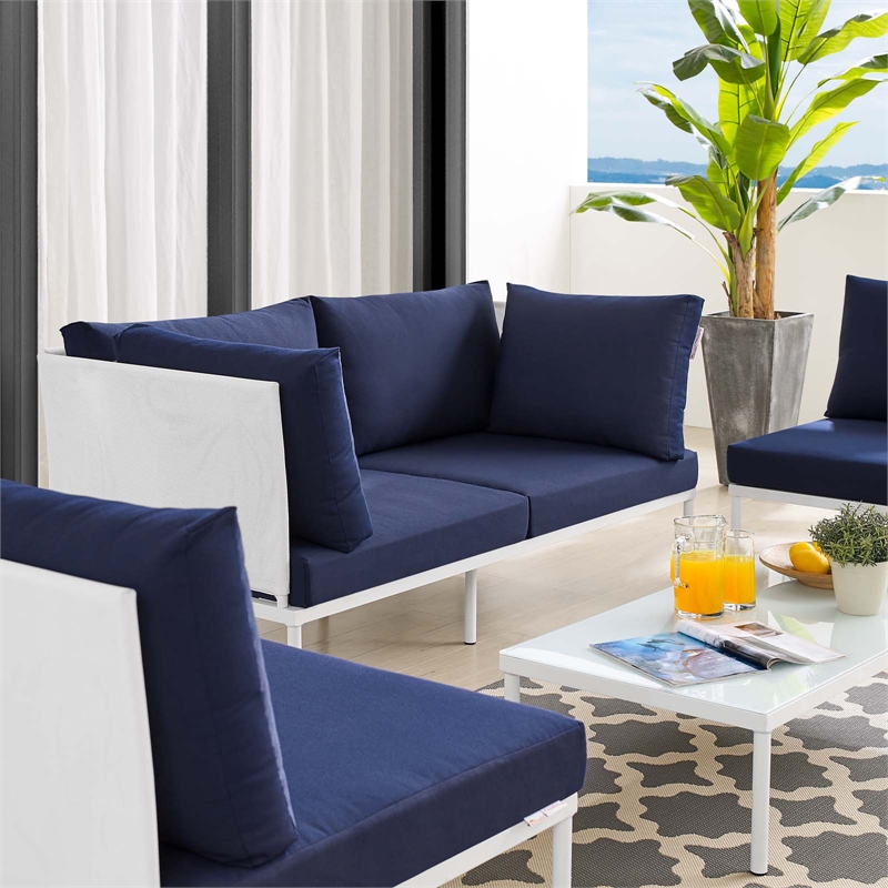 Modway Harmony 4-Piece Aluminum & Fabric Patio Seating Set in White/Navy