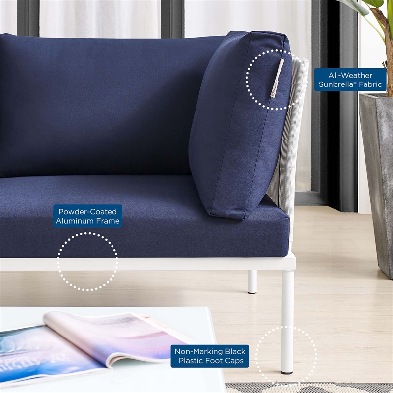 Modway Harmony 4-Piece Aluminum & Fabric Patio Seating Set in White/Navy
