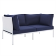 Modway Harmony 4-Piece Aluminum & Fabric Patio Seating Set in White/Navy