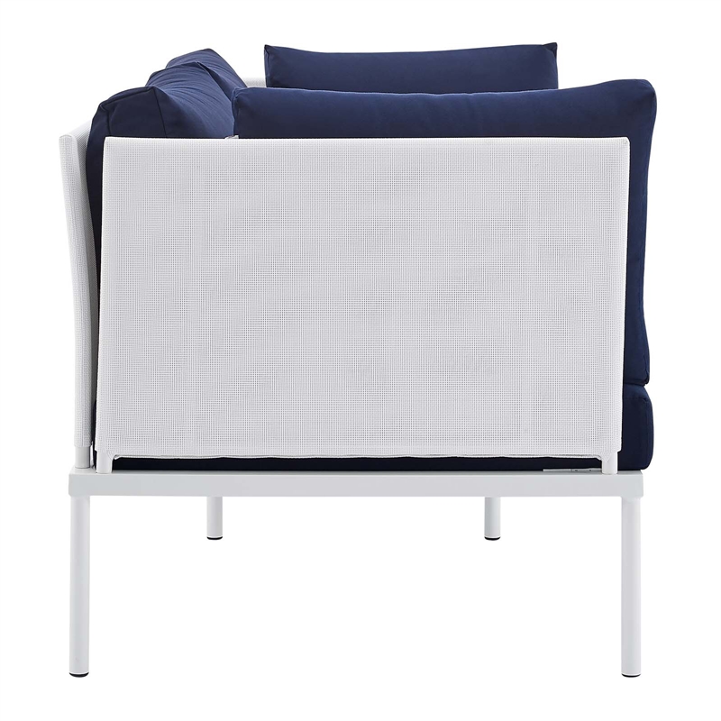 Modway Harmony 4-Piece Aluminum & Fabric Patio Seating Set in White/Navy