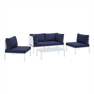 Modway Harmony 4-Piece Aluminum & Fabric Patio Seating Set in White/Navy