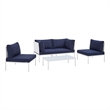 Modway Harmony 4-Piece Aluminum & Fabric Patio Seating Set in White/Navy