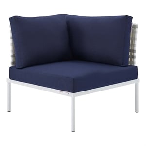 Modway Harmony Fabric Basket Weave Patio Corner Chair in Taupe/Navy