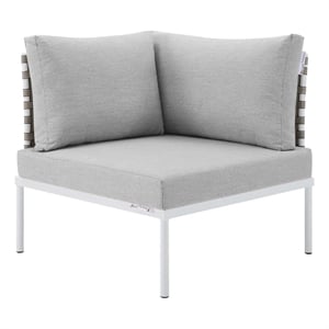 Modway Harmony Fabric Basket Weave Patio Corner Chair in Tan/Gray