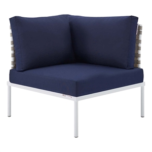 Modway Harmony Fabric Basket Weave Patio Corner Chair in Navy/Tan