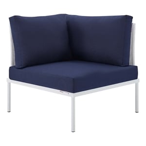 Modway Harmony Fabric All Mesh Patio Corner Chair in White/Navy