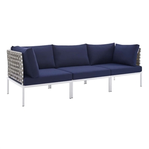 Modway Harmony Modern Fabric & Aluminum Basket Weave Patio Sofa in Tan/Navy