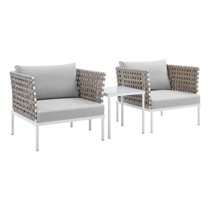 Modway Harmony 3-Piece Fabric Basket Weave Patio Seating Set in Tan/Gray