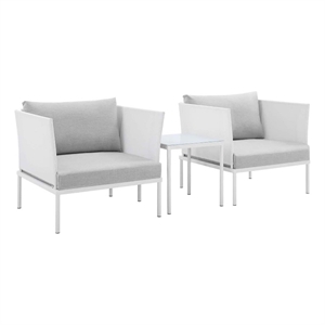 Modway Harmony 3-Piece Aluminum/Fabric Patio Seating Set in White/Gray