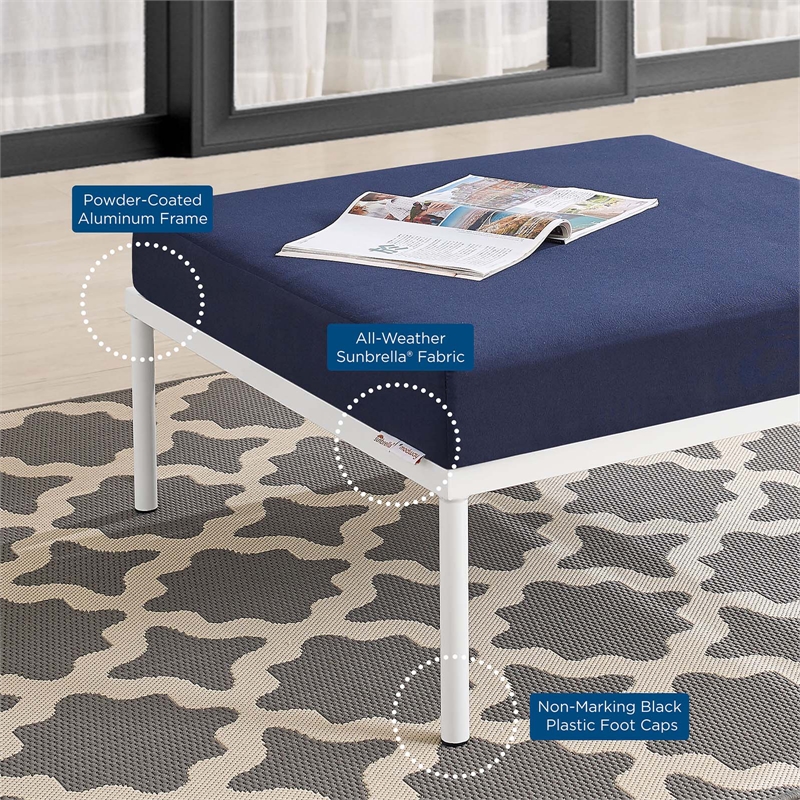 Modway Harmony Modern Fabric Outdoor Patio Ottoman in Navy Finish