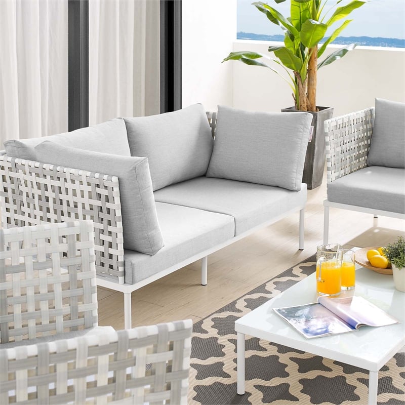 Modway Harmony 5-Piece Fabric Basket Weave Patio Seating Set in Taupe/Gray