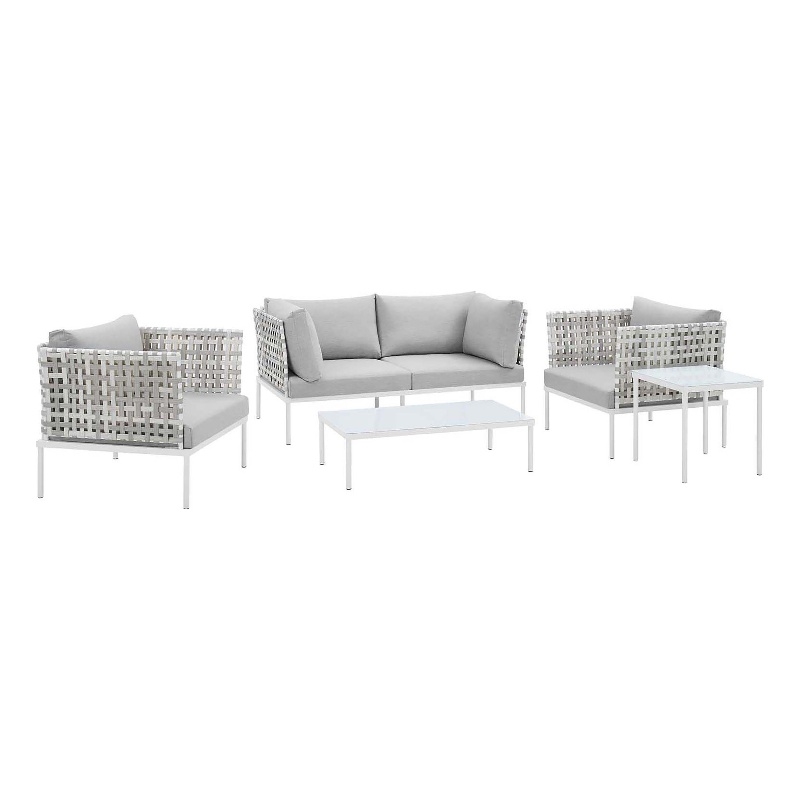 Modway Harmony 5-Piece Fabric Basket Weave Patio Seating Set in Taupe/Gray