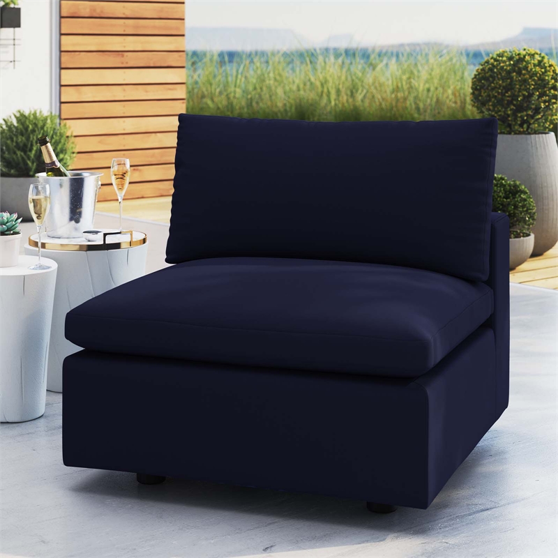 Modway Commix Fabric Upholstered Patio Armless Chair in Navy