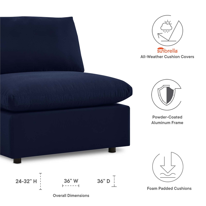 Modway Commix Fabric Upholstered Patio Armless Chair in Navy