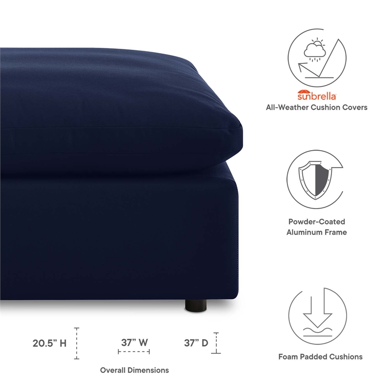 Modway Commix Modern Fabric Outdoor Patio Ottoman in Navy Finish