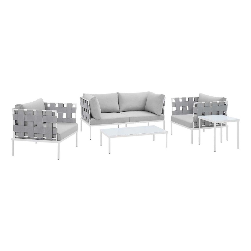 Modway Harmony 5-Piece Fabric & Aluminum Patio Furniture Set in Gray