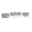 Modway Harmony 5-Piece Fabric & Aluminum Patio Furniture Set in Gray