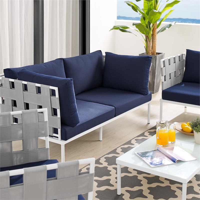 Modway Harmony 5-Piece Fabric & Aluminum Patio Furniture Set in Navy/Gray