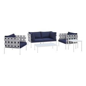Modway Harmony 5-Piece Fabric & Aluminum Patio Furniture Set in Navy/Gray