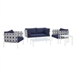 Modway Harmony 5-Piece Fabric & Aluminum Patio Furniture Set in Navy/Gray