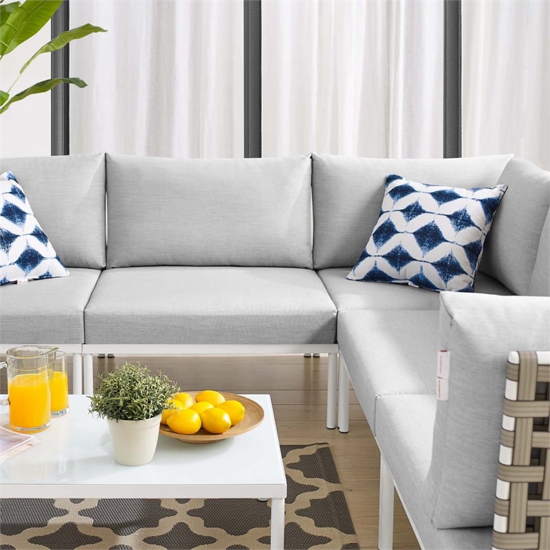Modway Harmony 6-Piece Fabric Basket Weave Patio Sectional Sofa Set in Tan/Gray