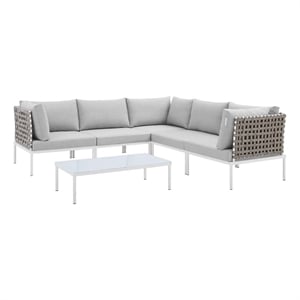 Modway Harmony 6-Piece Fabric Basket Weave Patio Sectional Sofa Set in Tan/Gray
