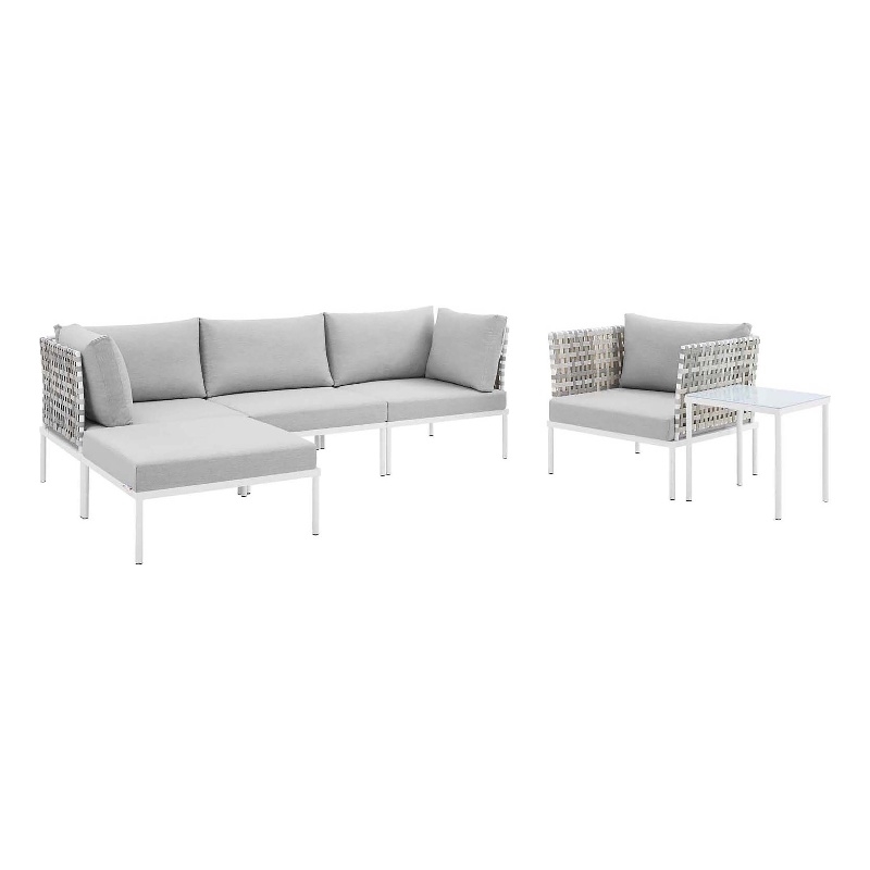 Modway Harmony 6-Piece Fabric Basket Weave Patio Seating Set in Taupe/Gray