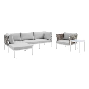 Modway Harmony 6-Piece Fabric Basket Weave Patio Seating Set in Tan/Gray