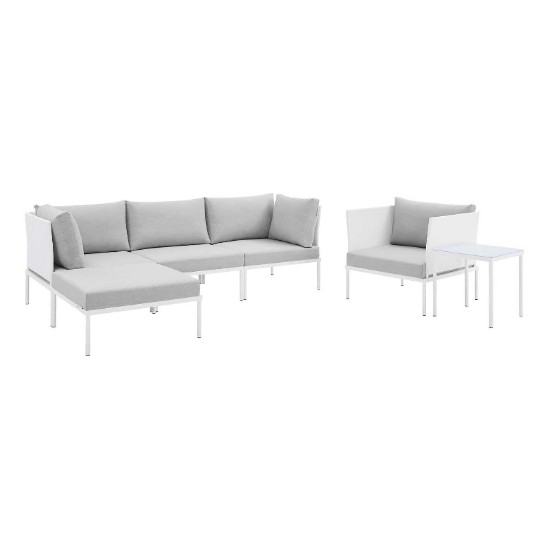 Modway Harmony 6-Piece Fabric Patio Seating Set in White/Gray