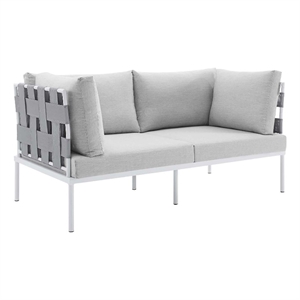 Modway Harmony Modern Fabric & Aluminum Patio Loveseat in Gray Finish