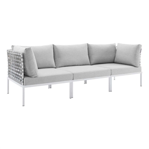 Modway Harmony Modern Fabric & Aluminum Basket Weave Patio Sofa in Taupe/Gray