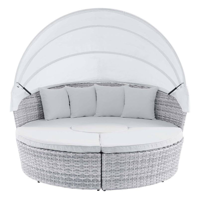 Modway Scottsdale Fabric Canopy Patio Daybed in Light Gray/White