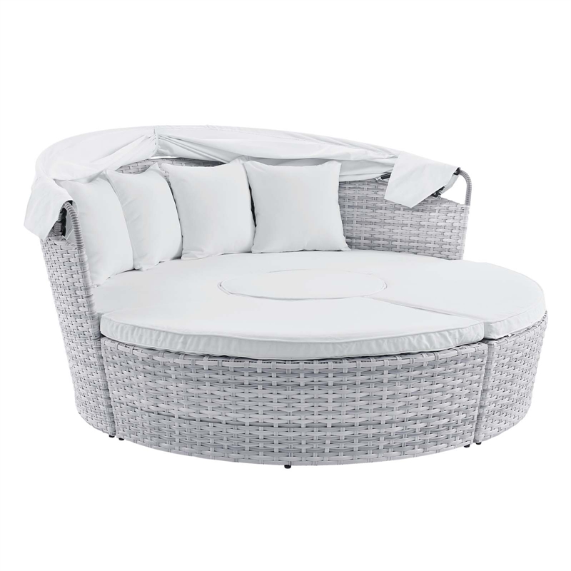 Modway Scottsdale Fabric Canopy Patio Daybed in Light Gray/White