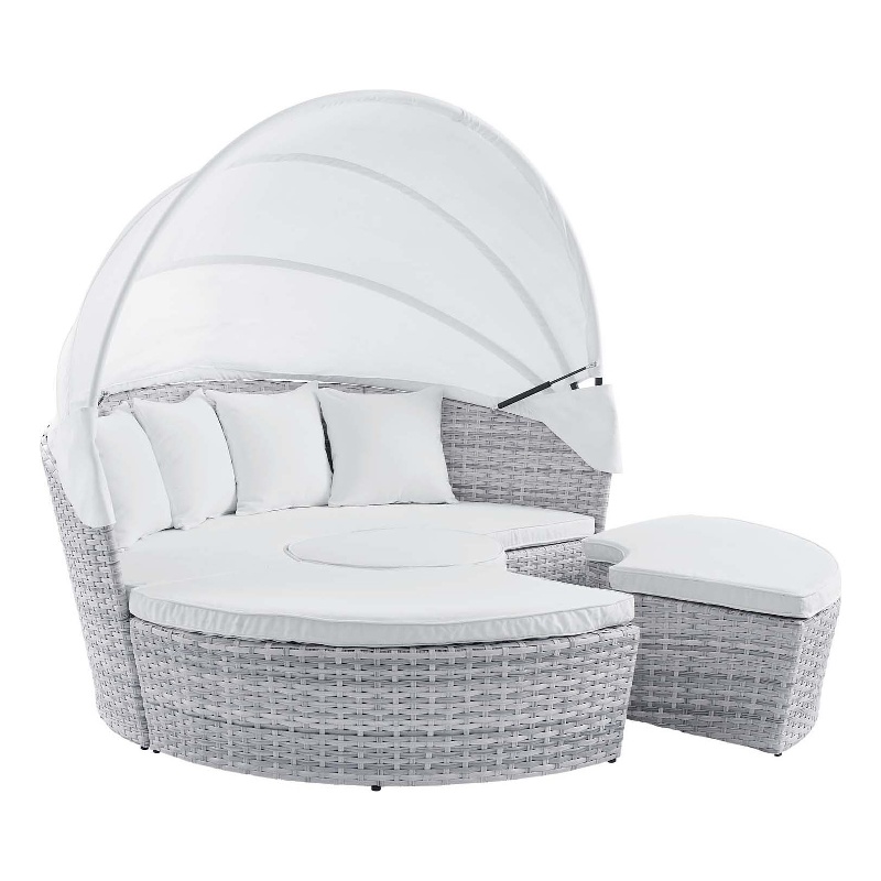 Modway Scottsdale Fabric Canopy Patio Daybed in Light Gray/White