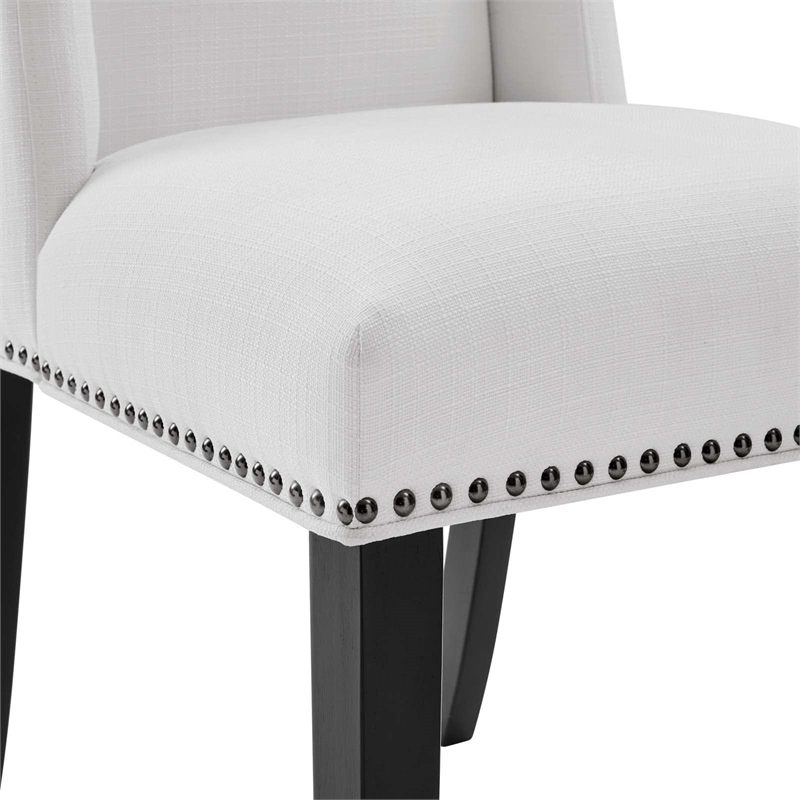 Modway Baron Solid Wood and Polyester Fabric Dining Chairs in White (Set of 2)