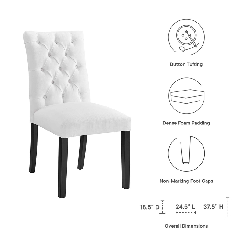 Modway Duchess Polyester Fabric and Solid Wood Dining Chair in White (Set of 2)