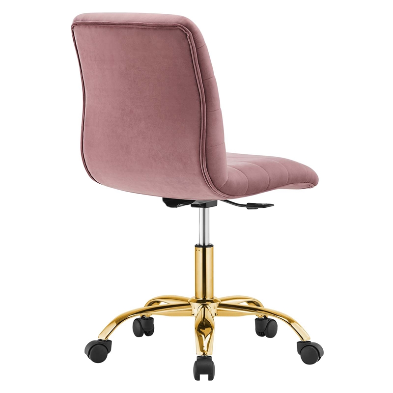 Modway Ripple Performance Velvet Office Armless Chair in Gold/Dusty Rose