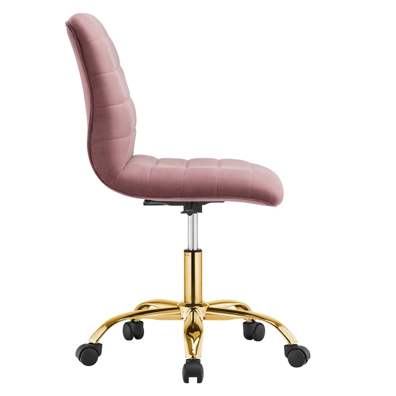 Modway Ripple Performance Velvet Office Armless Chair in Gold/Dusty Rose