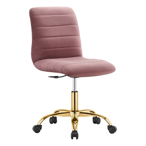 Modway Ripple Performance Velvet Office Armless Chair in Gold/Dusty Rose