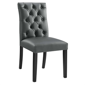 Modway Duchess Solid Wood and Button Tufted Vegan Leather Dining Chair in Gray