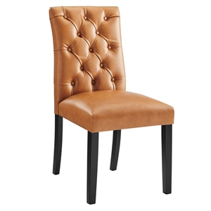 Modway Duchess Solid Wood and Button Tufted Vegan Leather Dining Chair in Tan