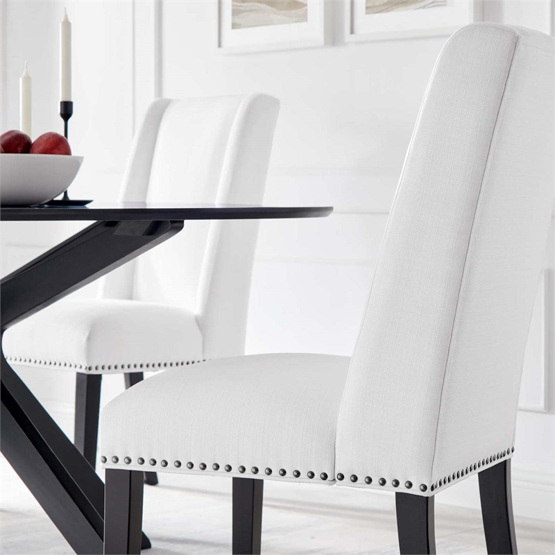 Modway Baron Solid Wood and Polyester Fabric Dining Chair in White