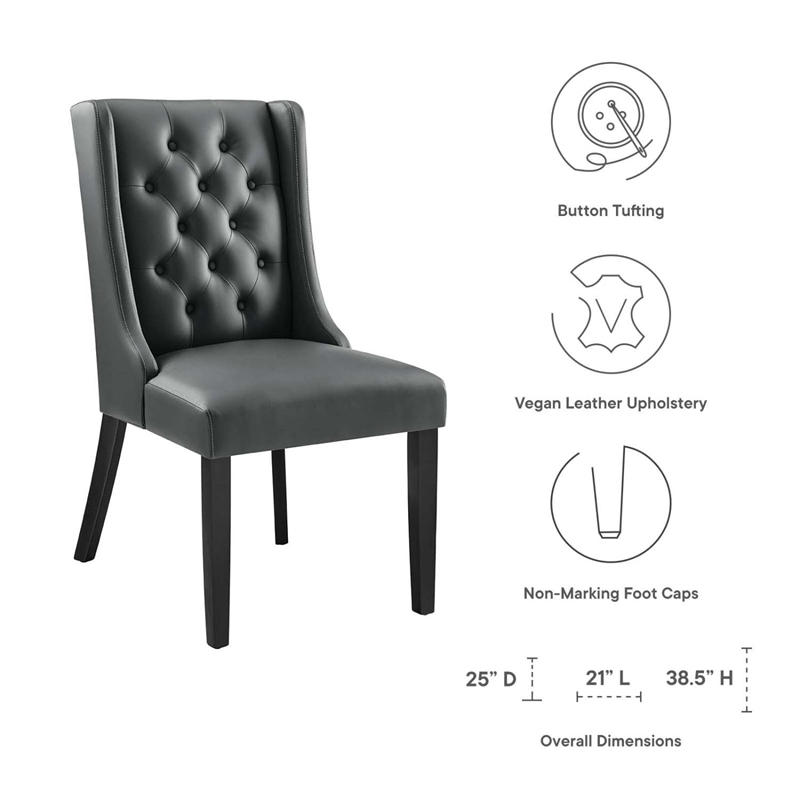 Modway Baronet Solid Wood and Button Tufted Vegan Leather Dining Chair in Gray