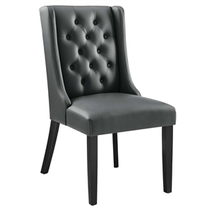 Modway Baronet Solid Wood and Button Tufted Vegan Leather Dining Chair in Gray