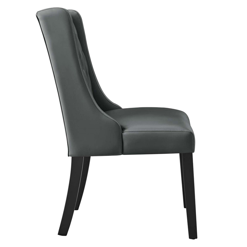 Modway Baronet Solid Wood and Button Tufted Vegan Leather Dining Chair in Gray