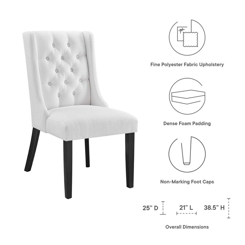 Modway Baronet Solid Wood and Button Tufted Fabric Dining Chair in White