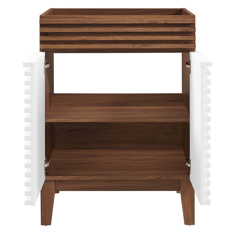 Modway Render Modern Style Wood Bathroom Vanity Cabinet in White/Walnut