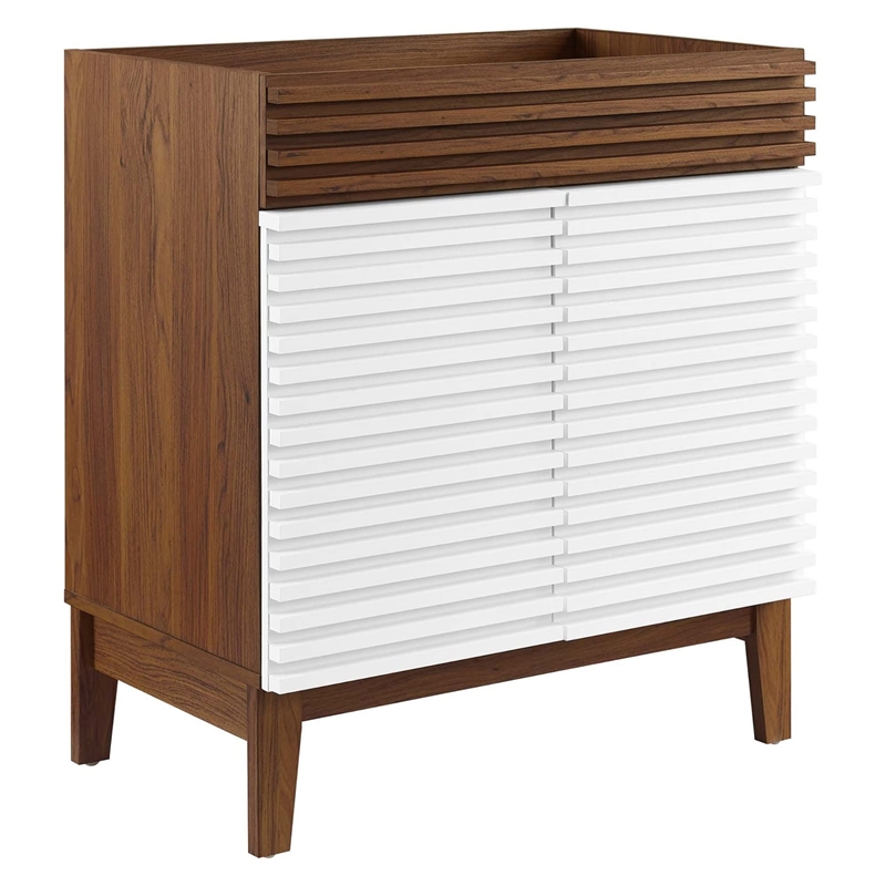 Modway Render 30&quot Particleboard Laminate Bathroom Vanity Cabinet in White/Walnut